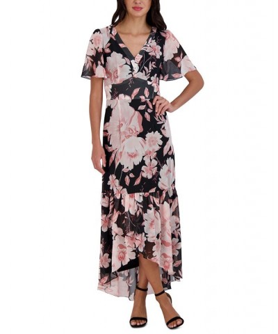 Women's Floral-Print Flutter-Sleeve Maxi Dress Black Multi $50.31 Dresses