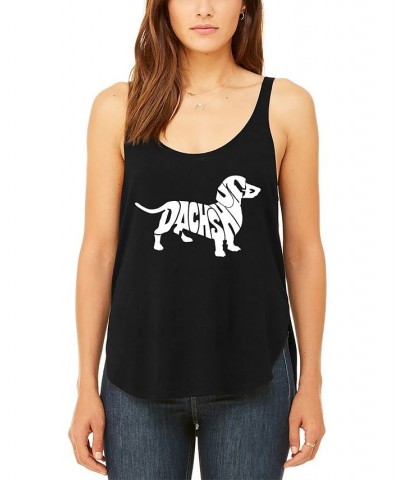 Women's Premium Dachshund Word Art Flowy Tank Top Black $22.94 Tops