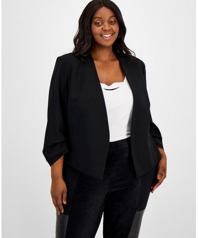 Plus Size Ruched Sleeve Blazer Black $29.84 Jackets