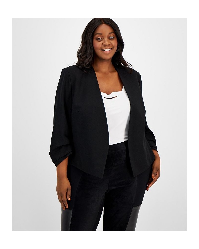 Plus Size Ruched Sleeve Blazer Black $29.84 Jackets