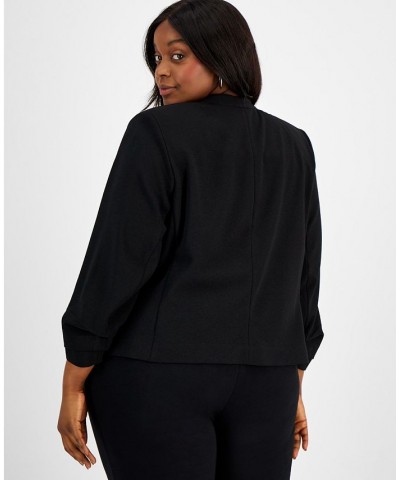 Plus Size Ruched Sleeve Blazer Black $29.84 Jackets