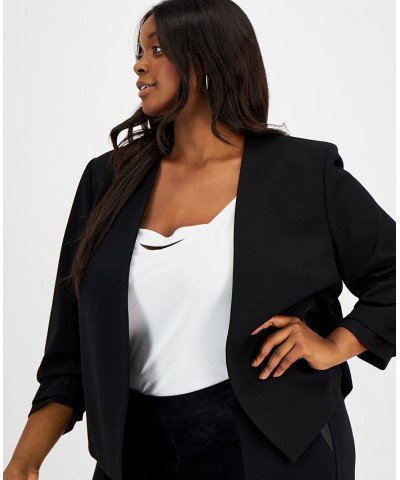 Plus Size Ruched Sleeve Blazer Black $29.84 Jackets