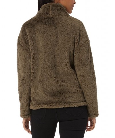 Women's Sherpa Mock-Neck Long-Sleeve Top Green $13.28 Tops