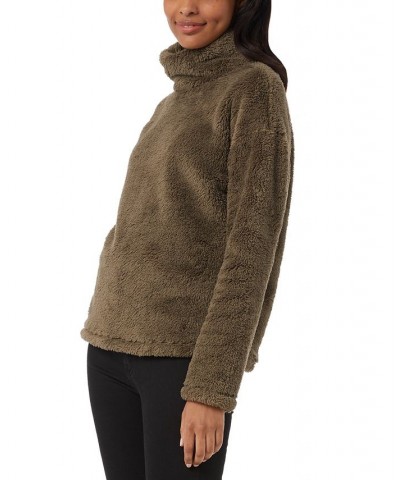 Women's Sherpa Mock-Neck Long-Sleeve Top Green $13.28 Tops