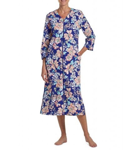 Women's Floral Zip-Front Nightgown Coral / Turq Botanical On Navy $31.50 Sleepwear