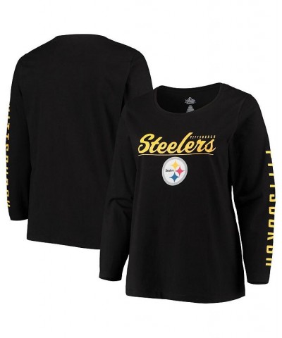 Women's Black Pittsburgh Steelers Plus Size Team Logo Long Sleeve T-shirt Black $26.99 Tops