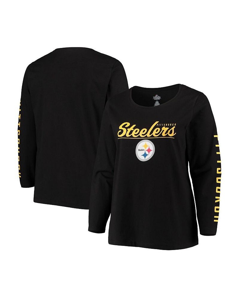 Women's Black Pittsburgh Steelers Plus Size Team Logo Long Sleeve T-shirt Black $26.99 Tops