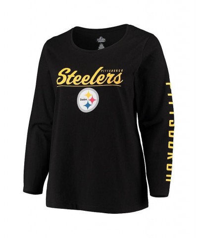 Women's Black Pittsburgh Steelers Plus Size Team Logo Long Sleeve T-shirt Black $26.99 Tops