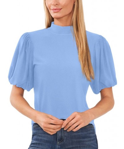 Women's Mock-Neck Short-Balloon-Sleeve Top Blue $27.24 Tops