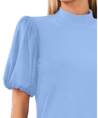 Women's Mock-Neck Short-Balloon-Sleeve Top Blue $27.24 Tops