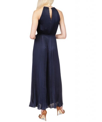 Pleated Chain-Neck Halter Jumpsuit Midnight Blue $85.50 Pants