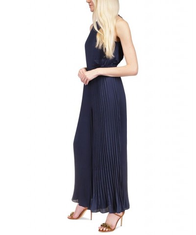 Pleated Chain-Neck Halter Jumpsuit Midnight Blue $85.50 Pants