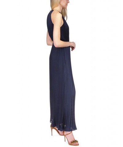 Pleated Chain-Neck Halter Jumpsuit Midnight Blue $85.50 Pants