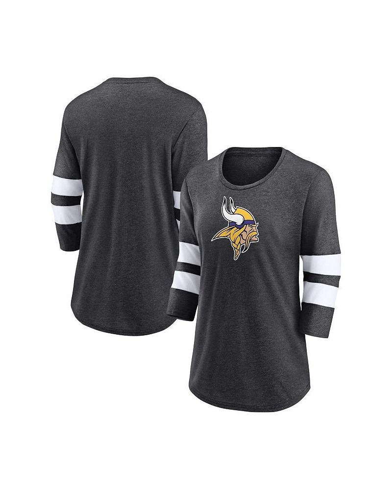 Women's Branded Heathered Charcoal Minnesota Vikings Primary Logo 3/4 Sleeve Scoop Neck T-shirt Heathered Charcoal $23.22 Tops