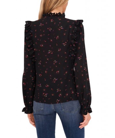 Women's Long Sleeve Blouse with Eyelet Trim Rich Black $46.28 Tops