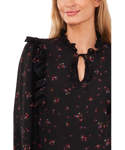 Women's Long Sleeve Blouse with Eyelet Trim Rich Black $46.28 Tops