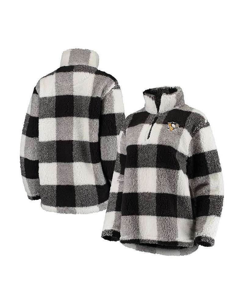 Women's Black White Pittsburgh Penguins Plaid Sherpa Quarter-Zip Jacket Black, White $53.90 Jackets