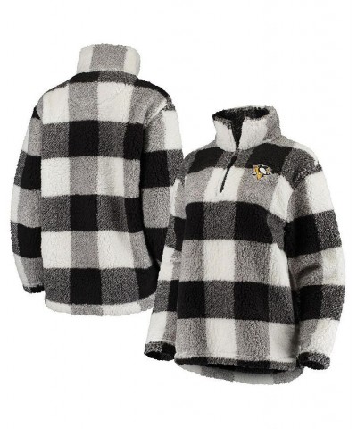 Women's Black White Pittsburgh Penguins Plaid Sherpa Quarter-Zip Jacket Black, White $53.90 Jackets