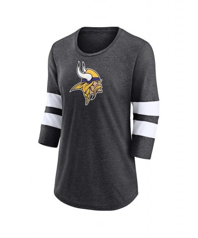 Women's Branded Heathered Charcoal Minnesota Vikings Primary Logo 3/4 Sleeve Scoop Neck T-shirt Heathered Charcoal $23.22 Tops