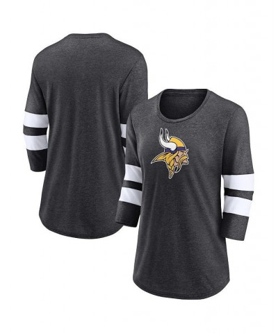 Women's Branded Heathered Charcoal Minnesota Vikings Primary Logo 3/4 Sleeve Scoop Neck T-shirt Heathered Charcoal $23.22 Tops