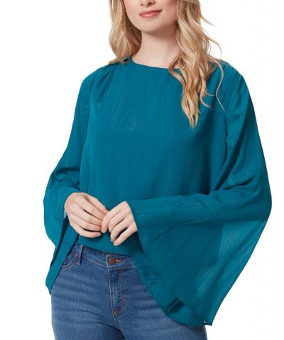 Women's Monique Ruched Trumpet-Sleeve Top Blue $17.94 Tops