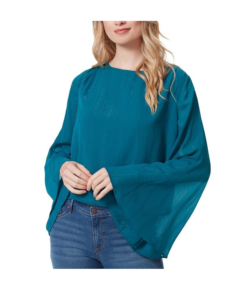 Women's Monique Ruched Trumpet-Sleeve Top Blue $17.94 Tops