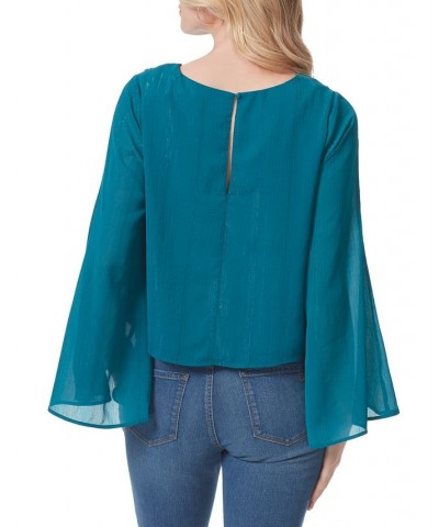 Women's Monique Ruched Trumpet-Sleeve Top Blue $17.94 Tops