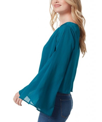 Women's Monique Ruched Trumpet-Sleeve Top Blue $17.94 Tops