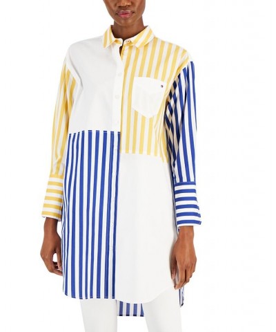 Women's Cotton Striped Patchwork Tunic Bright White Multi $29.02 Tops