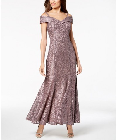 Off-The-Shoulder Lace Gown Mocha $69.29 Dresses