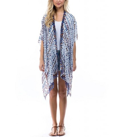 Women's Paint Drop Lightweight Topper Kimono Blue $26.98 Tops