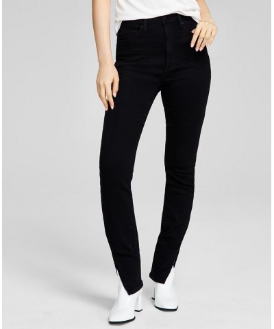 Women's High-Rise Skinny Split-Hem Jeans Black $12.07 Jeans