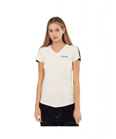 Roxanna womens V-Neck t-shirt stone with black colorblocking Light Stone $18.40 Tops