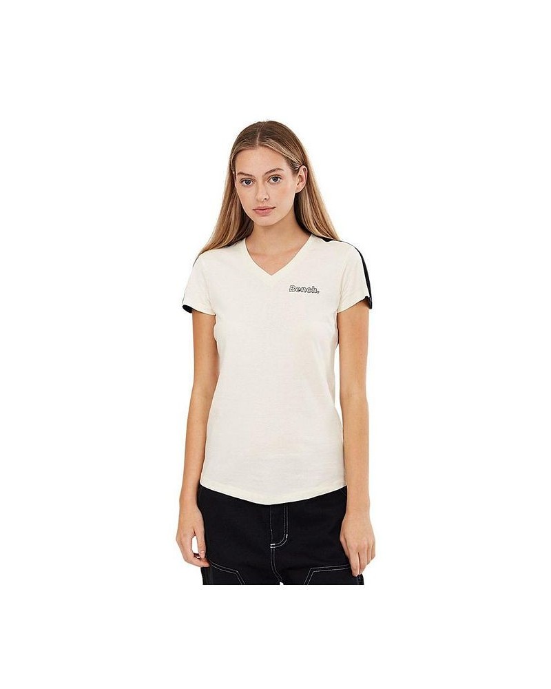 Roxanna womens V-Neck t-shirt stone with black colorblocking Light Stone $18.40 Tops