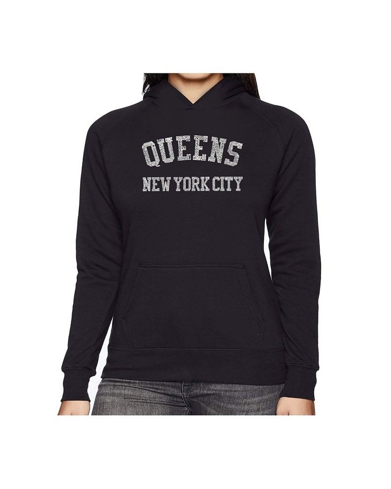 Women's Word Art Hooded Sweatshirt -Popular Neighborhoods In Queens Ny Black $33.59 Sweatshirts