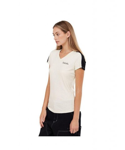 Roxanna womens V-Neck t-shirt stone with black colorblocking Light Stone $18.40 Tops