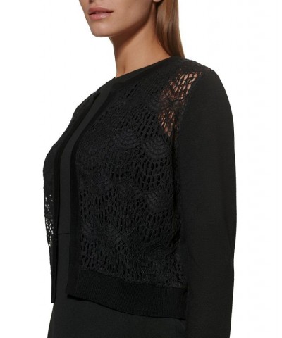 Lace-Front Open-Front Cardigan Black $26.49 Sweaters