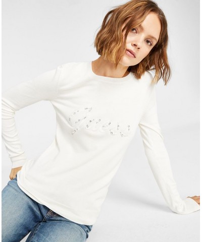 Women's Liliane Logo Long-Sleeve Sweater White $27.32 Sweaters