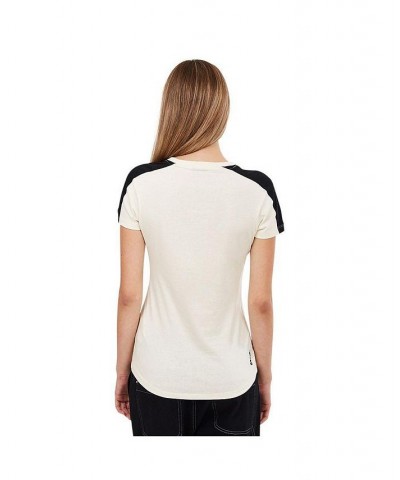 Roxanna womens V-Neck t-shirt stone with black colorblocking Light Stone $18.40 Tops