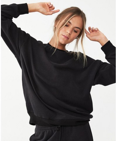 Women's Plush Oversized Crew Neck Sweatshirt Black $20.25 Sweatshirts