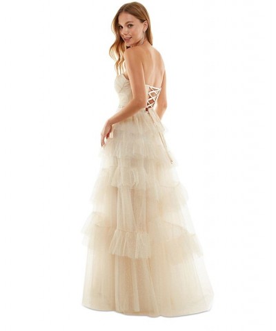 Juniors' Ruffled Tiered Strapless Gown Cream $66.88 Dresses