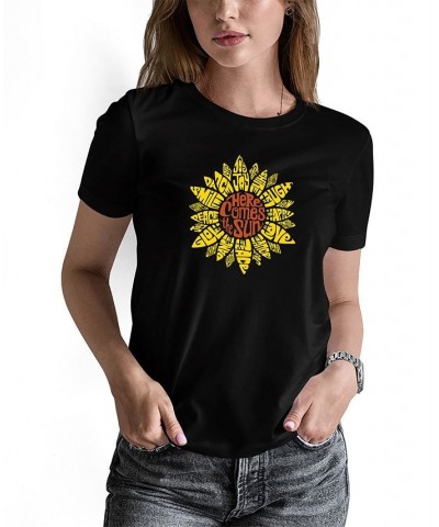 Women's Sunflower Word Art T-shirt Black $19.59 Tops