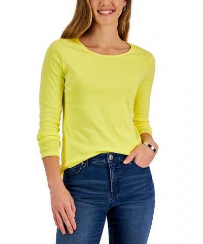 Women's Pima Cotton Long-Sleeve Top Nouveau Yellow $11.75 Tops