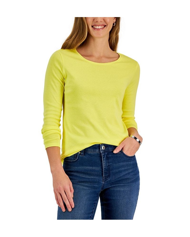 Women's Pima Cotton Long-Sleeve Top Nouveau Yellow $11.75 Tops