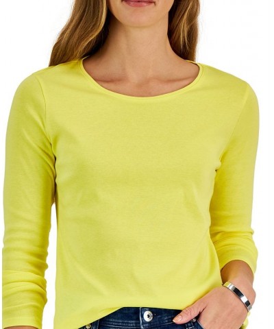 Women's Pima Cotton Long-Sleeve Top Nouveau Yellow $11.75 Tops