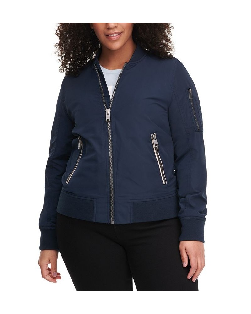 Trendy Plus Size Melanie Bomber Jacket Navy $47.00 Jackets