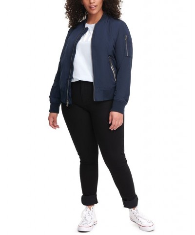 Trendy Plus Size Melanie Bomber Jacket Navy $47.00 Jackets