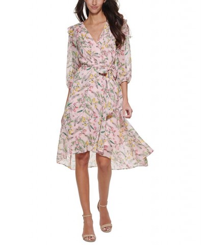 Printed Balloon-Sleeve Faux-Wrap Dress Ballerina Pink Multi $41.07 Dresses