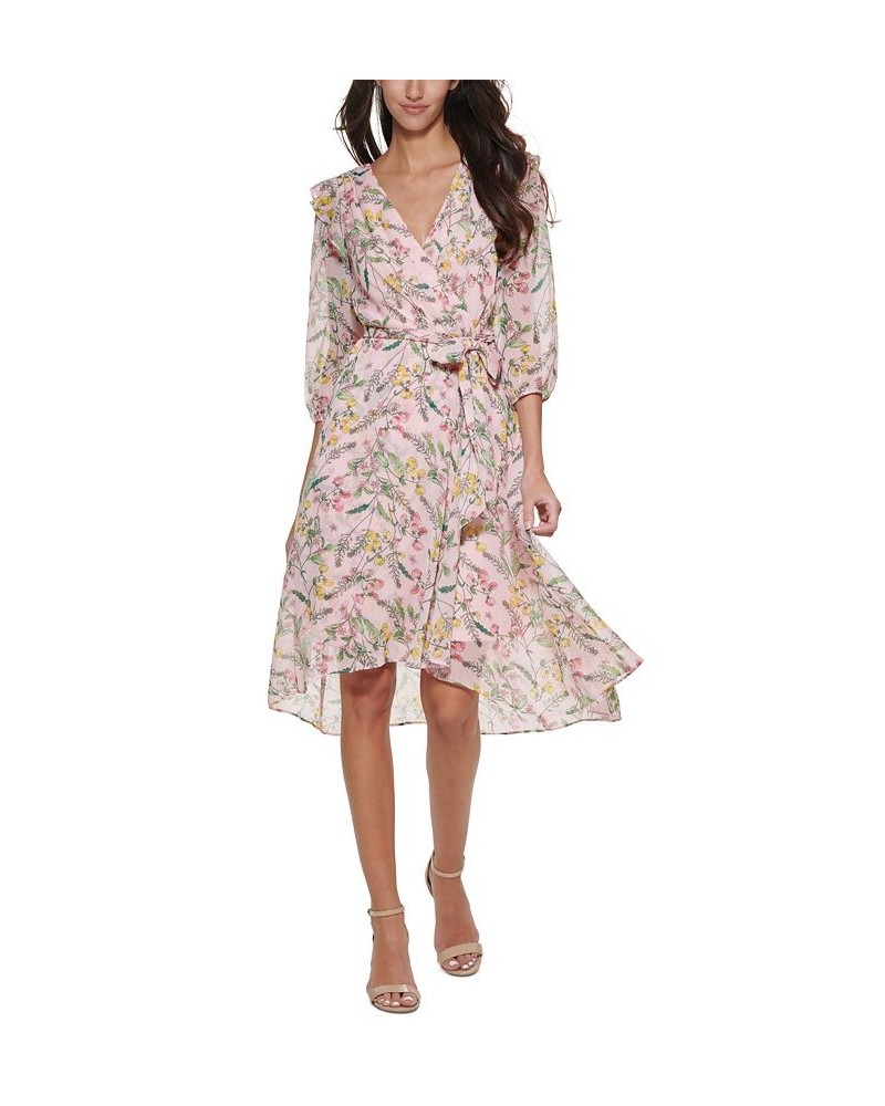 Printed Balloon-Sleeve Faux-Wrap Dress Ballerina Pink Multi $41.07 Dresses