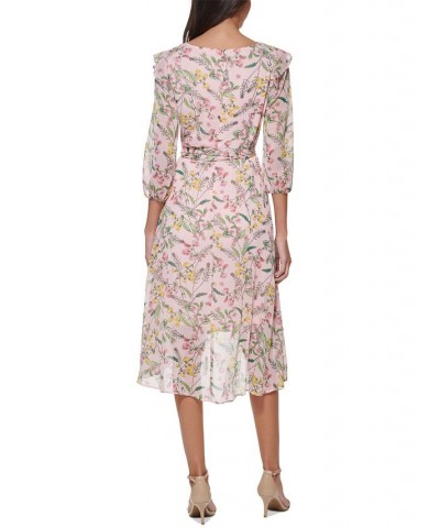 Printed Balloon-Sleeve Faux-Wrap Dress Ballerina Pink Multi $41.07 Dresses